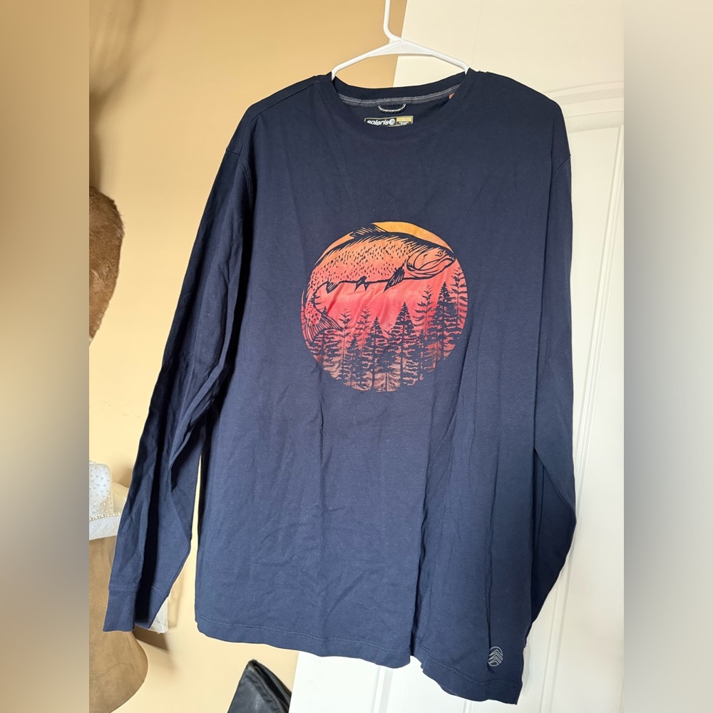 Navy and Red Graphic Long Sleeve Shirt
